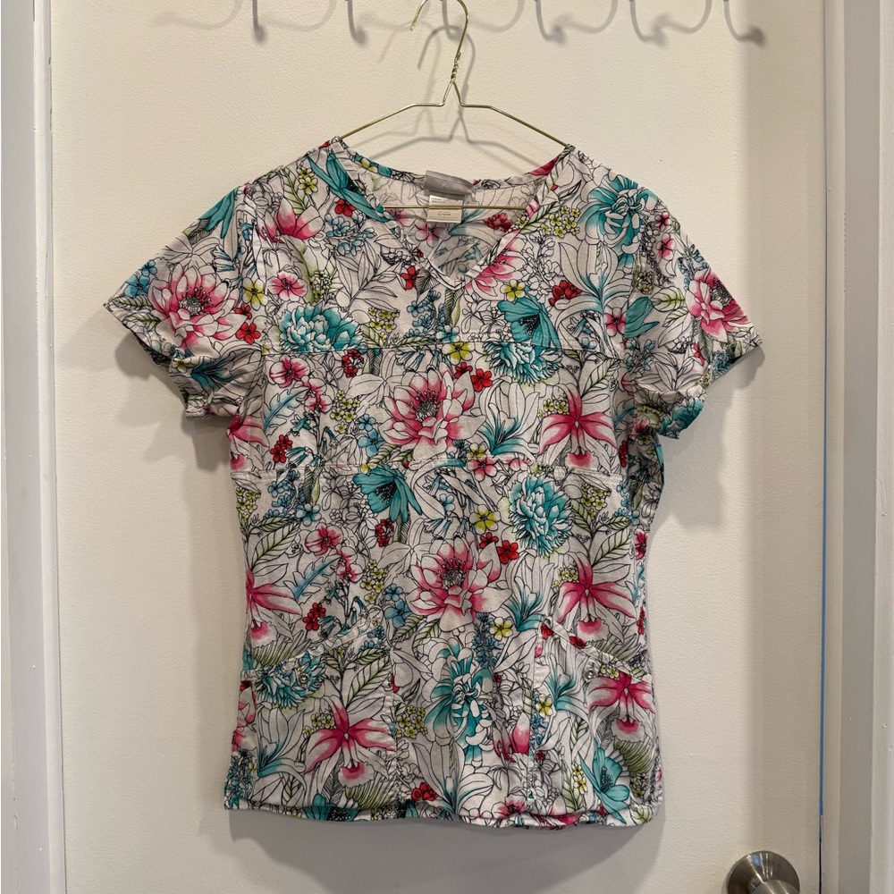 Floral Print Women's Scrub Top